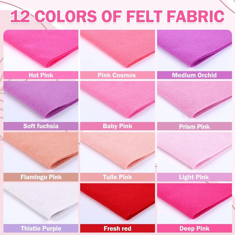 MITINU 12 Rolls 8"x35"(20.5x90cm) 1.4mm Thick Soft Felt Fabric Sheet 12 Assorted Pink Series Colors Felt Pack for DIY Craft Sewing Squares Nonwoven Patchwork - Image 3